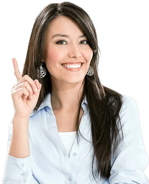 Clinica veterinários Araxá uma jovem apontado o dedo para cima.